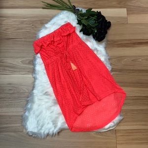 Op Strapless Swim Cover Up Neon Pink Orange Small